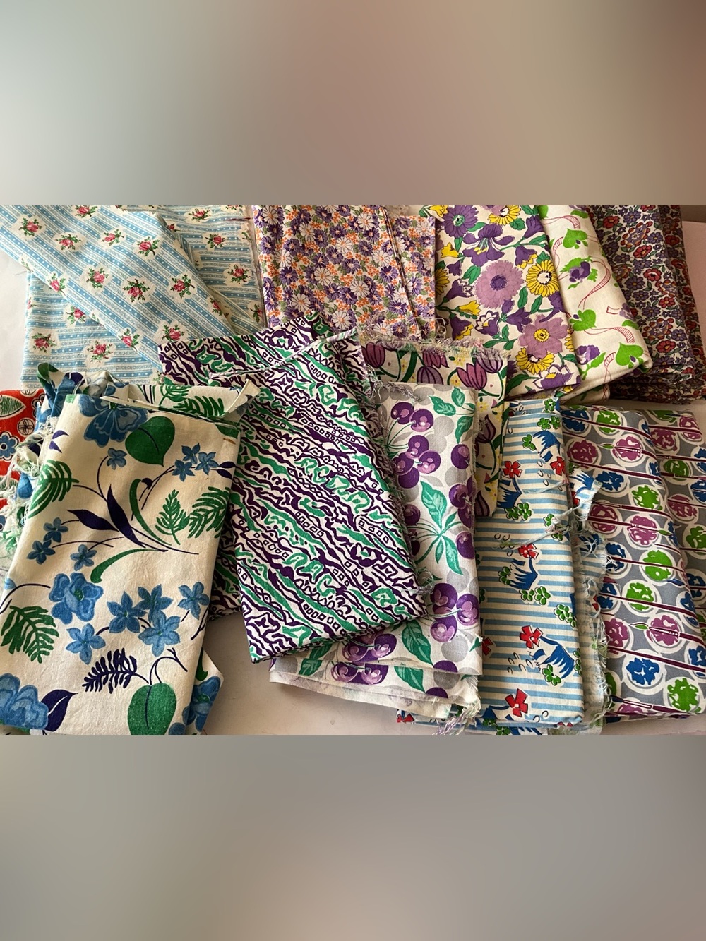 Vintage Quilting Sewing Fabrics Floral Dating Back 60’s/70’s Remnants Lot Cotton